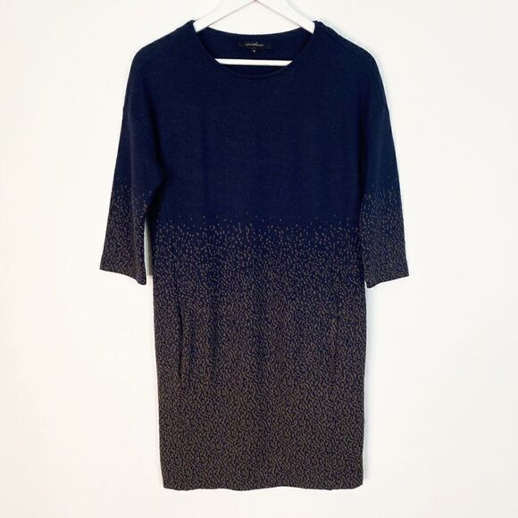 CLEARANCE - La Fee Maraboutee Navy Blue and Brown Speckled Sweater Dress - Picture 1 of 8